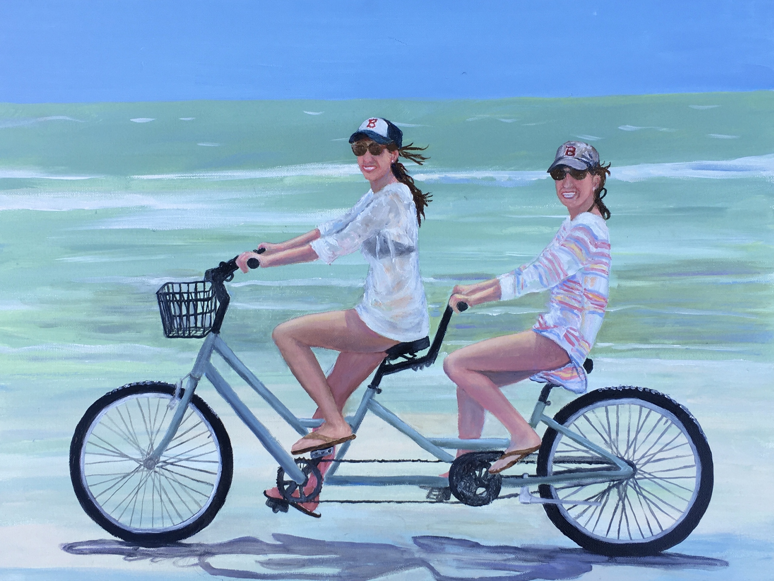 Bicycle Beach Sisters - painting by Joyce Frederick